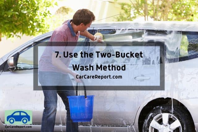 Washing car using bucket