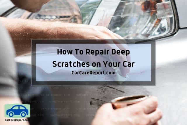 Man repairing deep car scratches